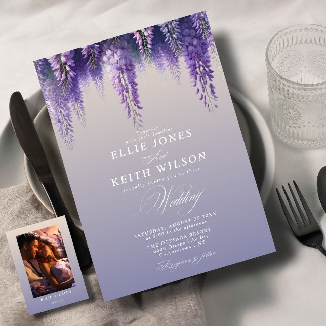 Convites Casamento de Foto Floral Purple Gradiente Whimsica (Criador carregado)