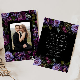 Convites Casamento de Foto Floral Roxa Gótica Mal-humorada