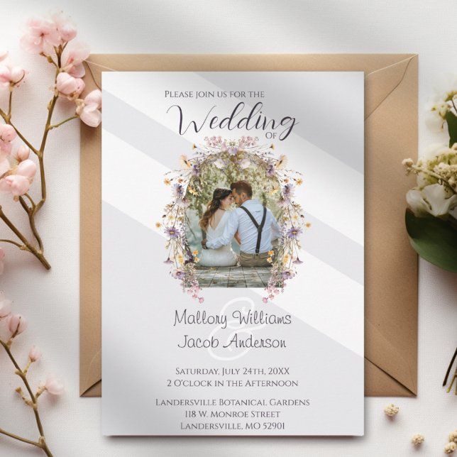 Convites Casamento de Foto Floral Roxo Elegante Moderno (Modern Elegant Purple Floral Photo Arch Wedding Invitation)