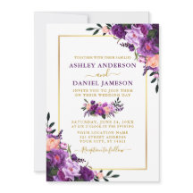 Casamento de Foto Floral Roxo Elegante Moderno