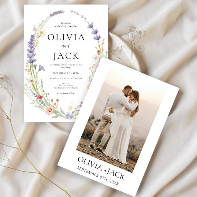 Convites Casamento de Foto Floral Rustic Boho Wildflower (Criador carregado)