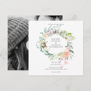 Convites Casamento de Foto Floral Verde Água Elegante