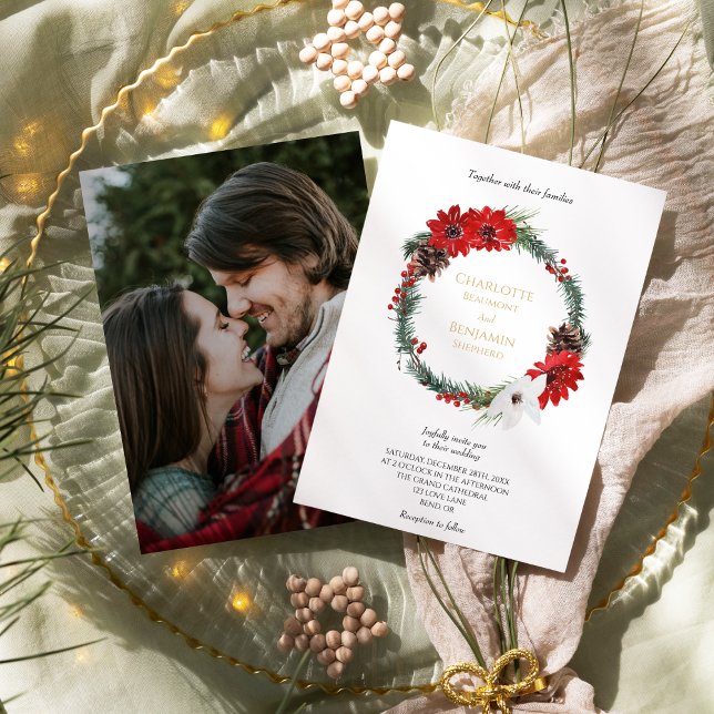 Convites Casamento de Foto Formal Simples de Natal Clássico (Criador carregado)