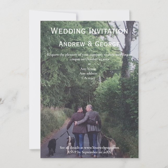 Convites Casamento de Foto Gay LGBTQ minimalista (Frente)