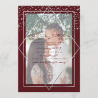 Casamento de Foto Geo Border da Prata Burgundy Con