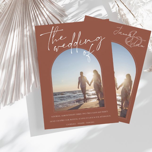 Convites Casamento de Foto Inicial do Arch Terracotta Moder (Criador carregado)