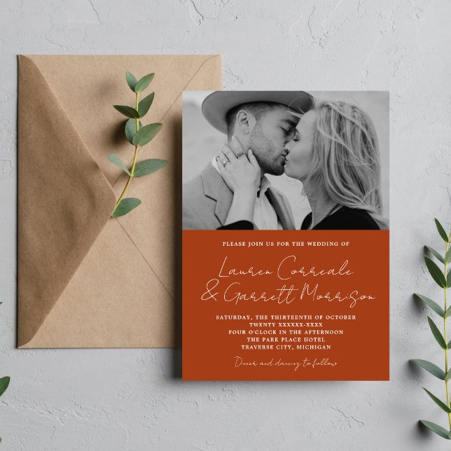 Convites Casamento de Foto Laranja Moderno de Rust Moderno  (Criador carregado)