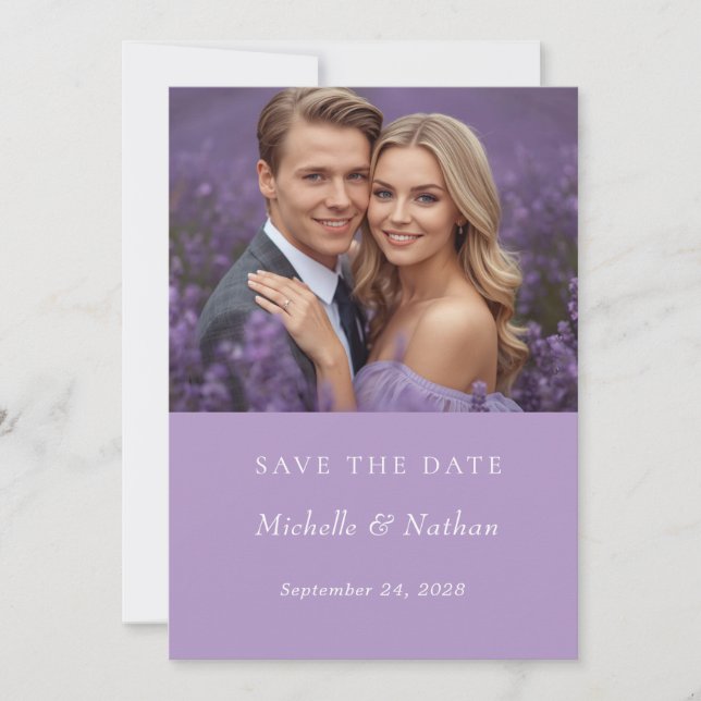 Convites Casamento de Foto Lavanda com Monograma para Salva (Frente)