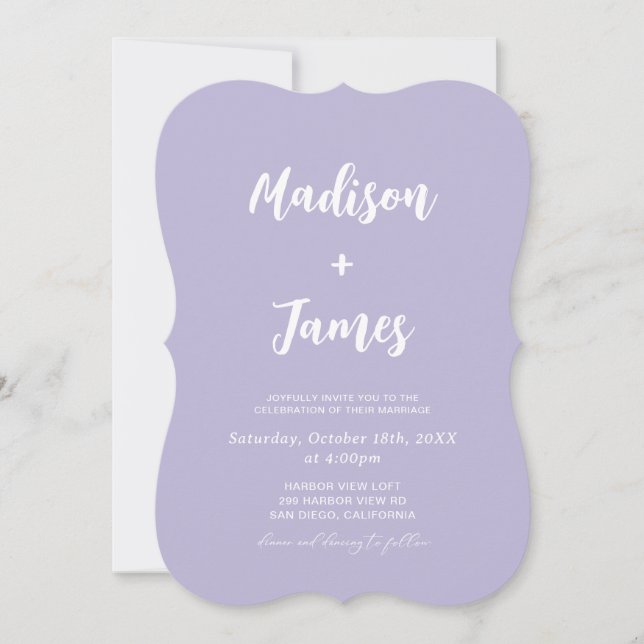 Convites Casamento de Foto Lavanda Roxa Simples (Frente)