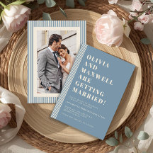 Casamento de Foto Listrada Azul Clássico Moderno