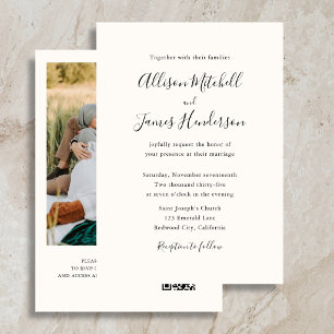 Convites Casamento de Foto Marfim com Roteiro Minimalista