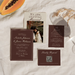 Convites Casamento de Foto Marrom Chocolate Clássico com Di