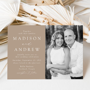 Convites Casamento de Foto Marrom Moderno e Elegante