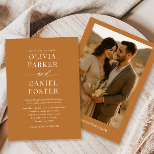 Convites Casamento de Foto Minimalista de Boho de Bronze de