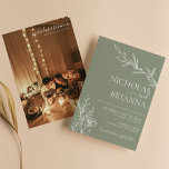 Convites Casamento de Foto Minimalista do Moderno Sage Gree<br><div class="desc">Convite para Casamento de Boho,  Foto Minimalista do Green Sage Moderno. Foto de cheio no fundo. Personalize facilmente substituindo cada informação. Faça o upload de uma foto vertical/retrato. Verifique a visualização antes de adicionar ao carrinho. (Exemplo de foto de Jonathan Borba do Pexels)</div>