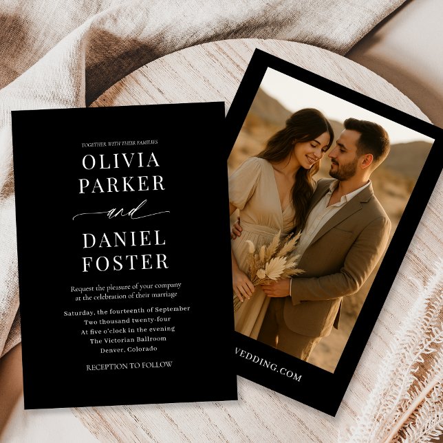 Convites Casamento de Foto Minimalista Elegante Black Boho (Criador carregado)