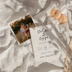 Convites Casamento de Foto Minimalista Moderno Preto e Bran