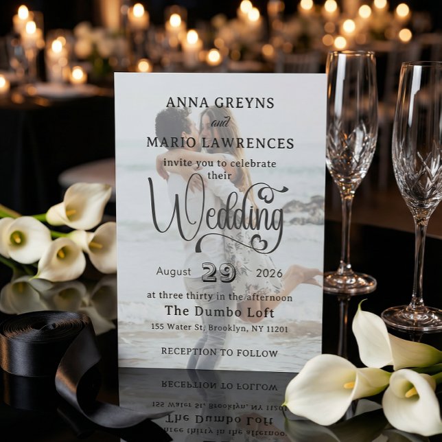 Convites Casamento de Foto Moderna 2 Sobreposição de Vellum (Criador carregado)