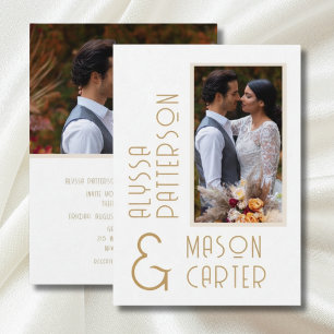 Convites Casamento de Foto Moderna com Dourado em Duas Face