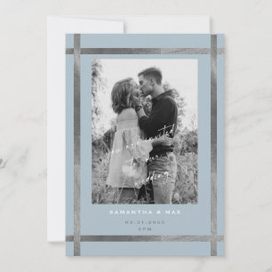 Convites Casamento de Foto Moderno em Azul Gélido e Prata