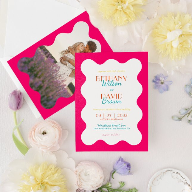 Convites Casamento de Foto por Onda Magenta Moderna Vibrant (Criador carregado)