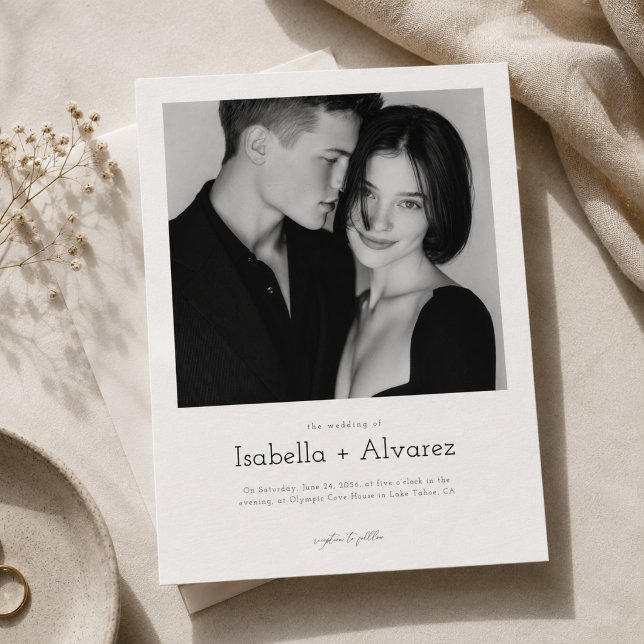 Convites Casamento de Foto Preto e Branco Simples Moderno (Criador carregado)