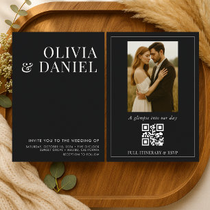 Convites Casamento de Foto Preto Minimalista Elegante
