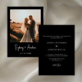 Convites Casamento de Foto Preto Minimalista Moderno