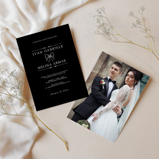 Convites Casamento de Foto Preto Minimalista Moderno e Eleg