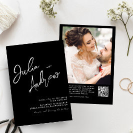 Convites Casamento de Foto QR Code Preto e Branco Mínimo