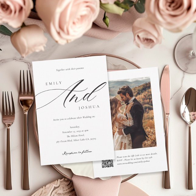 Convites Casamento de Foto QR do Script Elegante Moderno (Criador carregado)