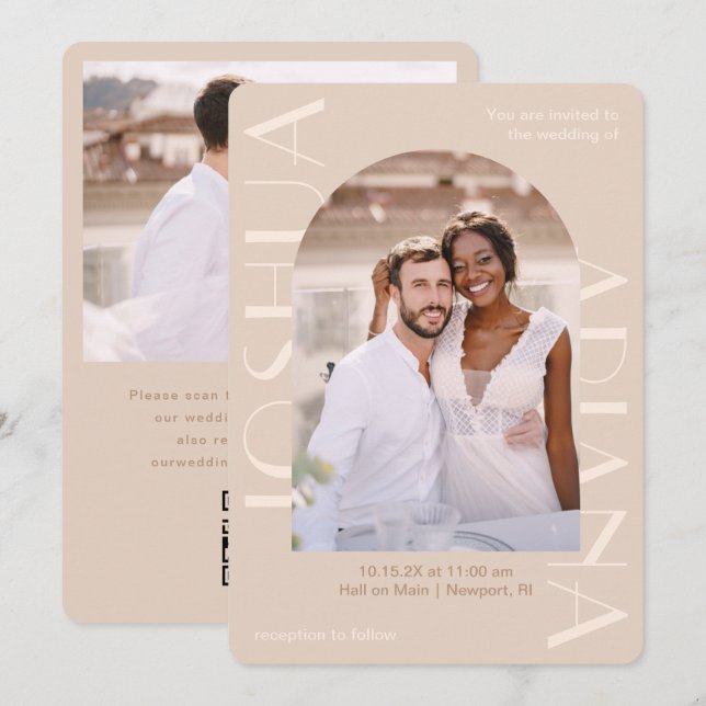 Convites Casamento de Foto QR Rsvp Neutro Elegante (Frente/Verso)