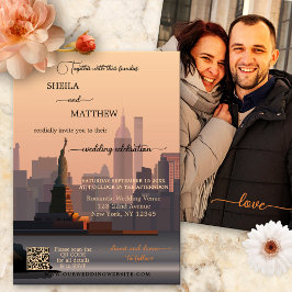 Convites Casamento de Foto QR Whimsical Terra Cotta New Yor