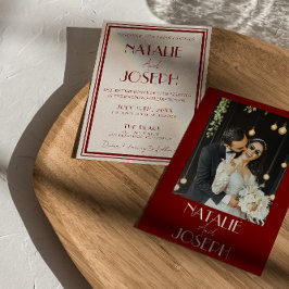 Convites Casamento de Foto Retro com Marfim e Borgonha Prof