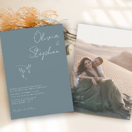 Convites Casamento de Foto Romântica Azul Poeirento Minimal
