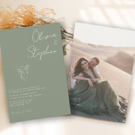Convites Casamento de Foto Romântica em Verde Sage Minimali