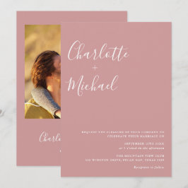 Convites Casamento de Foto Rosa Po dusty Minimalista