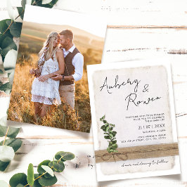Convites Casamento de Foto Rustic Burlap Eco Eucalyptus Boh