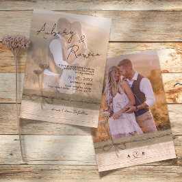 Convites Casamento de Foto Rustic Burlap Wood Wildflower Bo