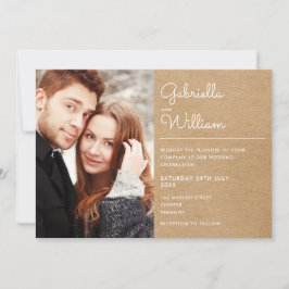 Convites Casamento de Foto Rustic Kraft do Script Moderno
