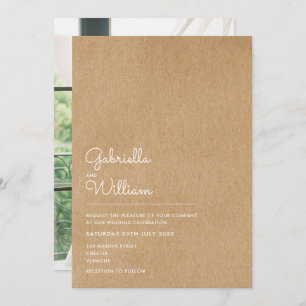 Convites Casamento de Foto Rustic Kraft, Script Natural