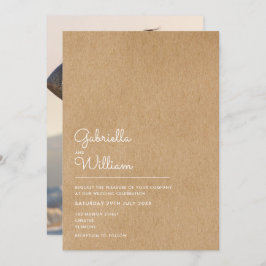 Convites Casamento de Foto Rustic Kraft, Script Natural Sim