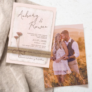 Convites Casamento de Foto Rustic Neutral Burlap Eco Boho B