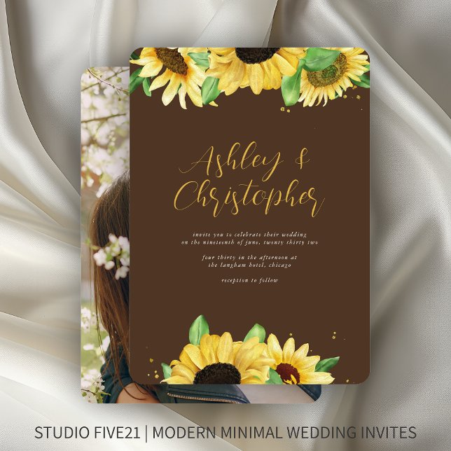 Convites Casamento de Foto Rustic Sunflower Brown (Criador carregado)