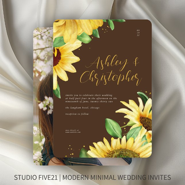Convites Casamento de Foto Rustic Sunflower Brown (Criador carregado)
