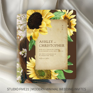 Convites Casamento de Foto Rustic Sunflower Brown