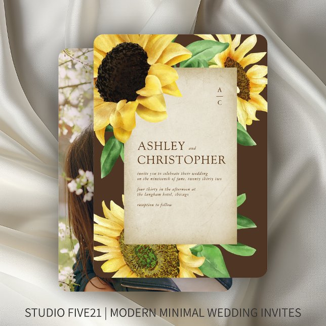 Convites Casamento de Foto Rustic Sunflower Brown (Criador carregado)