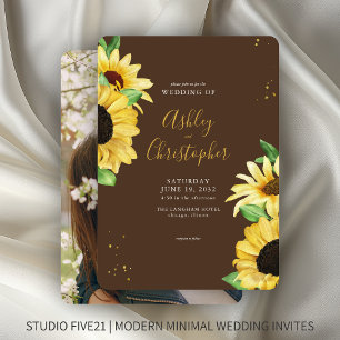 Convites Casamento de Foto Rustic Sunflower Brown