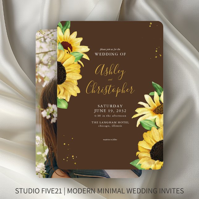 Convites Casamento de Foto Rustic Sunflower Brown (Criador carregado)