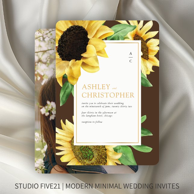 Convites Casamento de Foto Rustic Sunflower Brown (Criador carregado)
